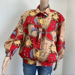 Vintage 100% silk Bomber Jacket (celestial zodiac signs motif)